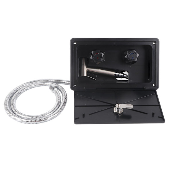 Duschutrustning för Utomhus 1.5m Metall Slang Spraybox Set för Husbil Husvagn Trailer Båtar Husvagnar Yachter Svart med Metallrör