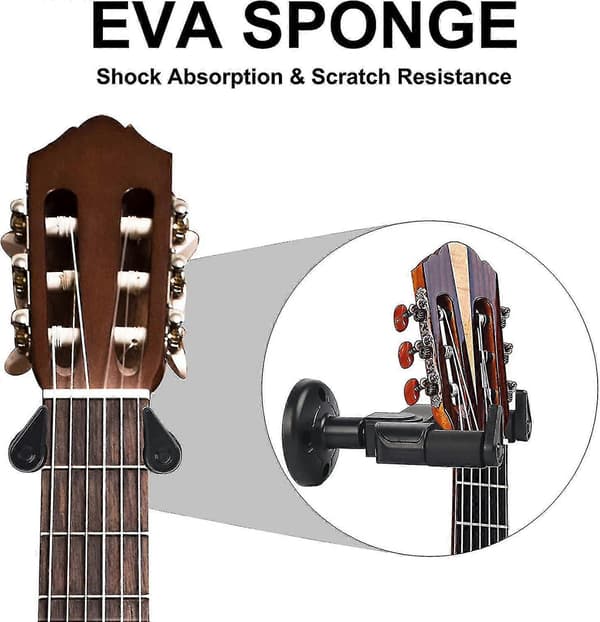 3-pack väggfästen för gitarr, väggfäste för gitarr med hårdlås och väggkudde