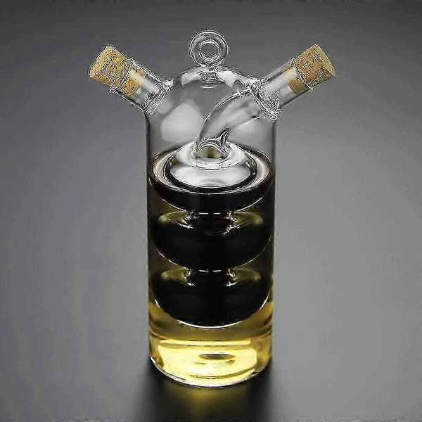 Olivolja och vinäger dispenser Cruet-flaskor, 2 i 1 transparent glasoljeflaska, dubbla glasoljedispenserflaskor Kompatibel med köksbehållare