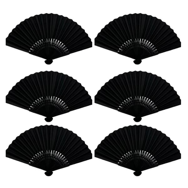 6-pack traditionella vikbara handfläktar med tomma mönster för anpassningsbar konst, bröllopsgåvor, dansföreställningar, sommarbruk B[BEMS] B