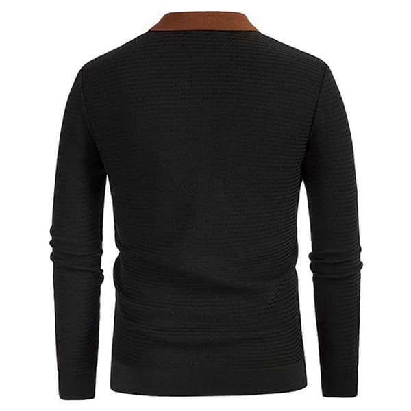 Herre Stribet Langærmet Poloshirt Sort Black 3XL