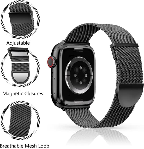 Sorte armbånd kompatible med Apple Watch-rem 42/44/45 mm til kvinder