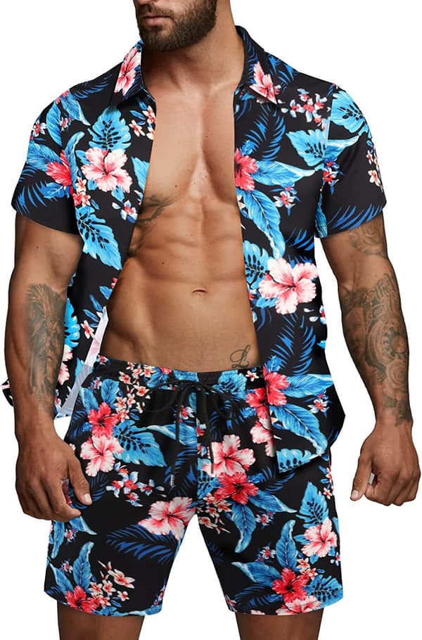 Hawaiiskjorte og shorts til mænd i sort black M
