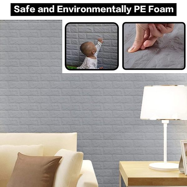【BEMS】10 pcs 3D Brick Wall Stickers - Silver Grey - Height 38.5 cm * Width 35 cm * Thickness 3 mm