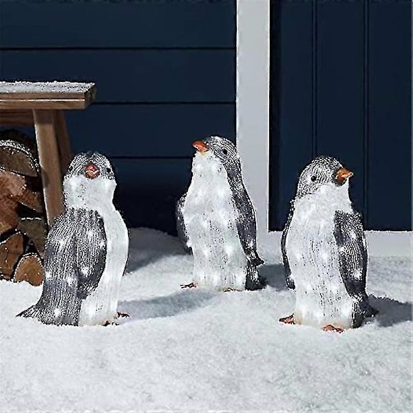 3-pak selvlysende pingvin julepynt PVC pingvin julepynt med LED mini-lys BD Small