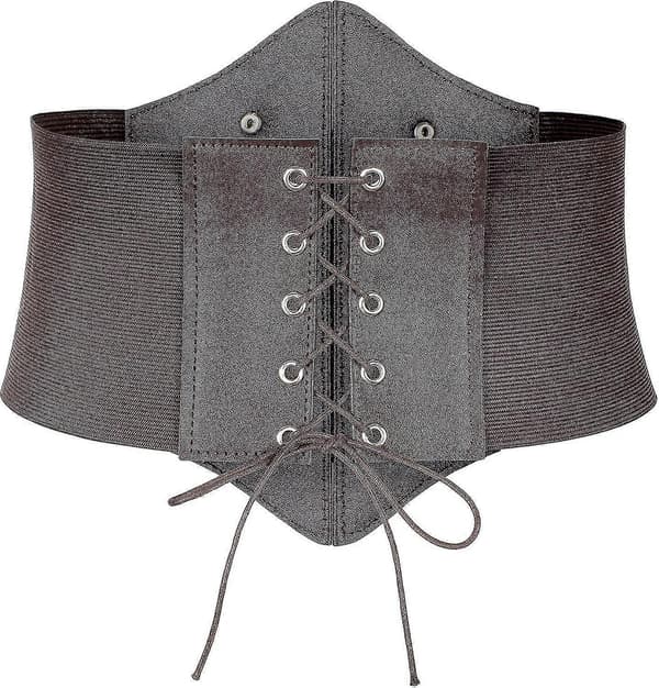 C& Dam Renässans Viktoriansk Boho Piratblus med Volang, Smockad Midja och Bälte Black Small