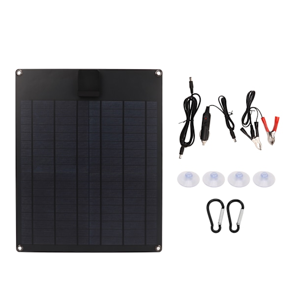 20W 5V 12V Solpanel Dubbel Uttag Monokristallin Kraftgenerator Panel Batteriladdare Kit för Bil Båt Trailer Husvagn Svart