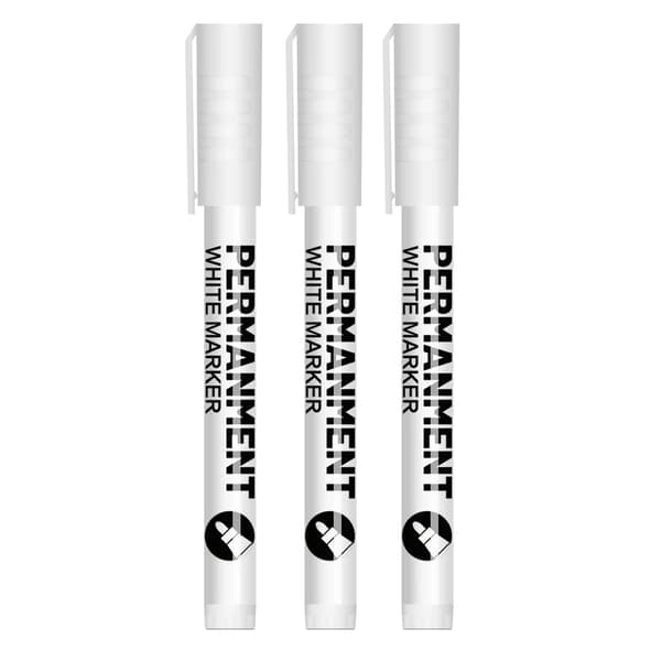 Hvit tusjpenn for stein, keramikk, tre, glass og stoff 3pack