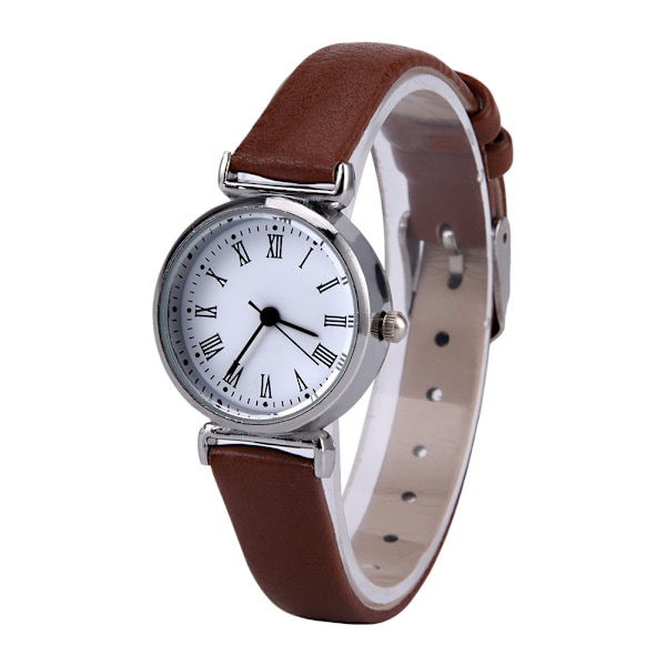 Elegant Lille Simpel Mode Kvinder Ur Retro Læder Mini Armbåndsur (Kaffe)