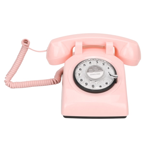 Retro roterande telefon med sladd gammaldags vintage hemtelefon med mekanisk ringsignal och högtalarfunktion Rosa ++
