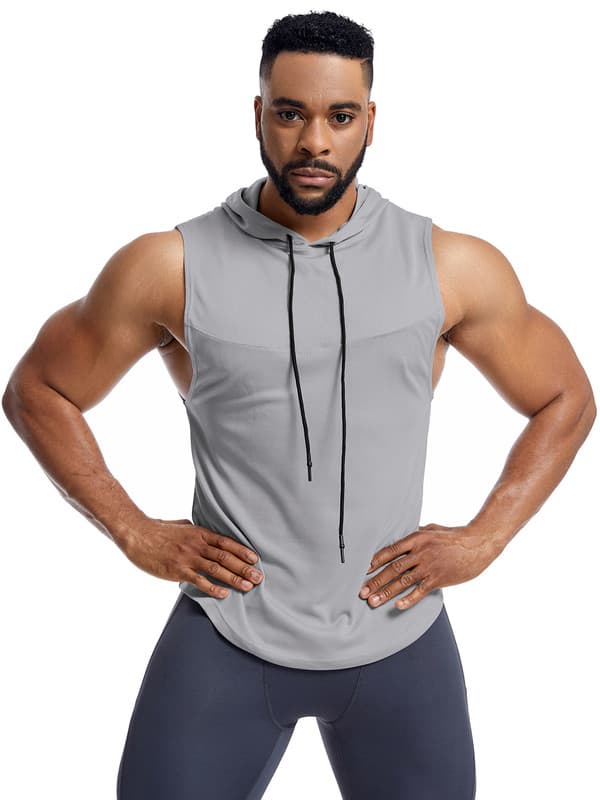 Miesten hupullinen hihaton treenitoppi, harmaa Grey S