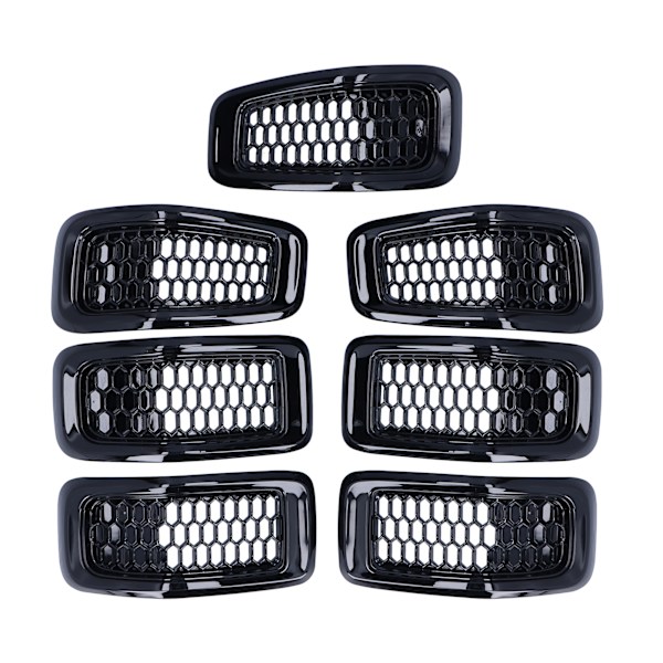 7-pack Frontgrillinsatser Grillskydd Trimtillbehör Passar Jeep Cherokee 2014-2018 Blank Svart Ram