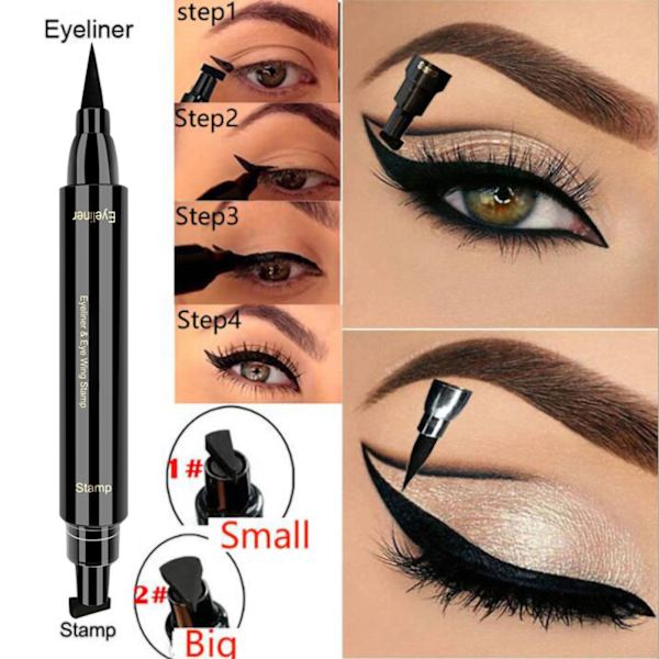 Siipimäinen Eyeliner-Leima Kaksoispäinen Nestemäinen Silmänympärysväri Kynä Vedenkestävä Tahraamaton Pitkäkestoinen Eyeliner Vamp-Tyylinen Työkalu Siipille tai Kissansilmälle
