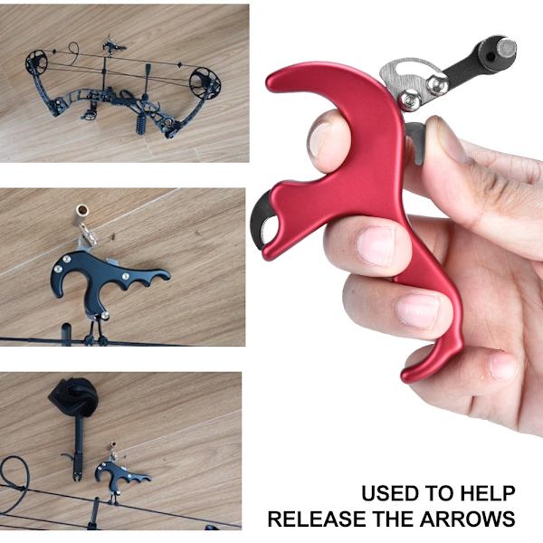 Bueskydningsudløsningshjælpemidler 3-fingers greb Tommel Caliper Trigger til Compound Bow Tilbehør (Rød)