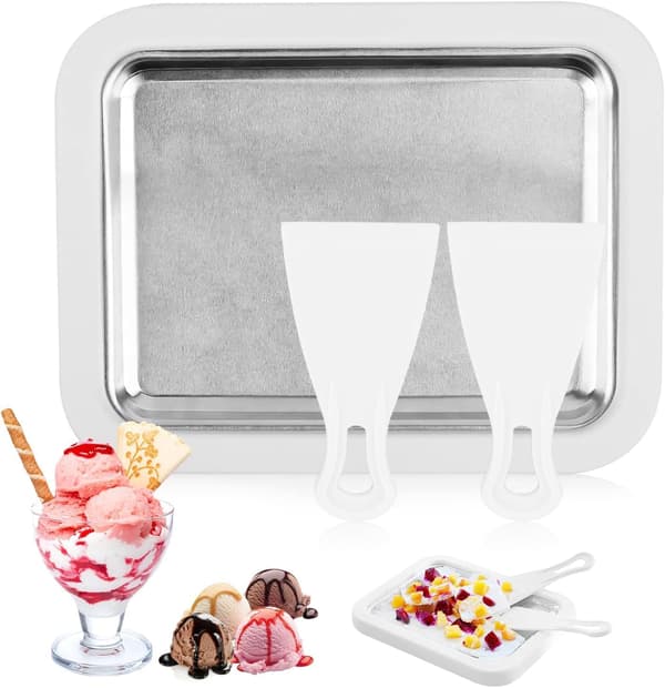 【BEMS】Ice Cream Maker Ice Cream Roll Machine with 2 Spatulas Rolled Ice Plate Compatible with Making Ice Cream Gelato Fruit Milkshake