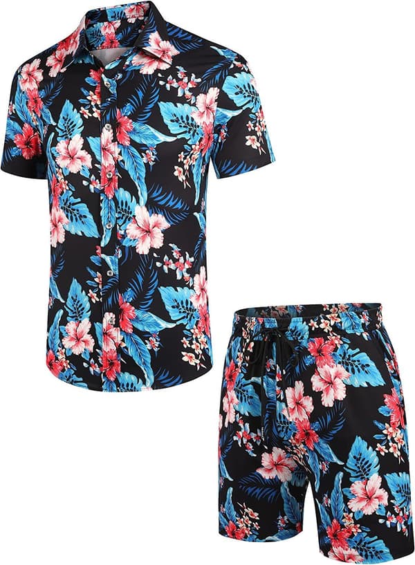 Hawaiiskjorte og shorts for menn i svart black M