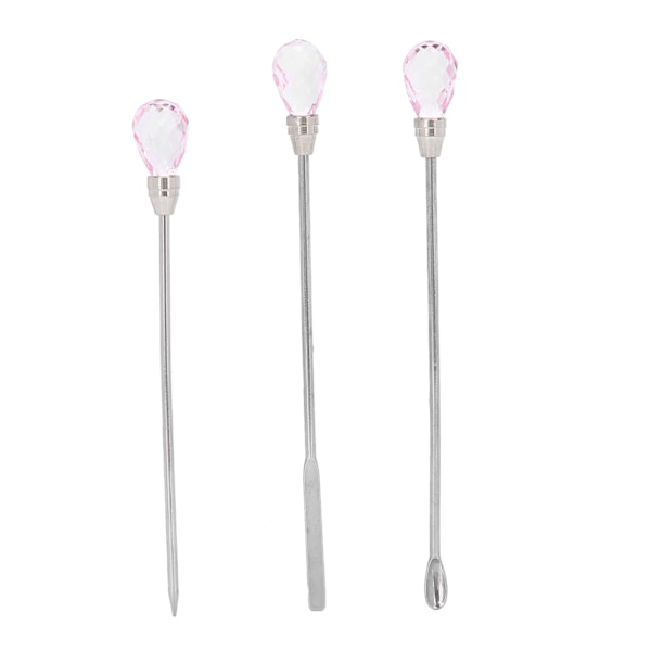 3Pcs Professional Nail Art Stirring Rod Spatula Set Stainless Steel Needle Stick Nail DIY ToolsPink