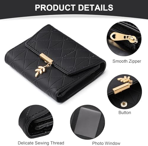 Women's Leather RFID Blocking Card Holder Compact Wallet Zipper Coin Pocket with ID Window
