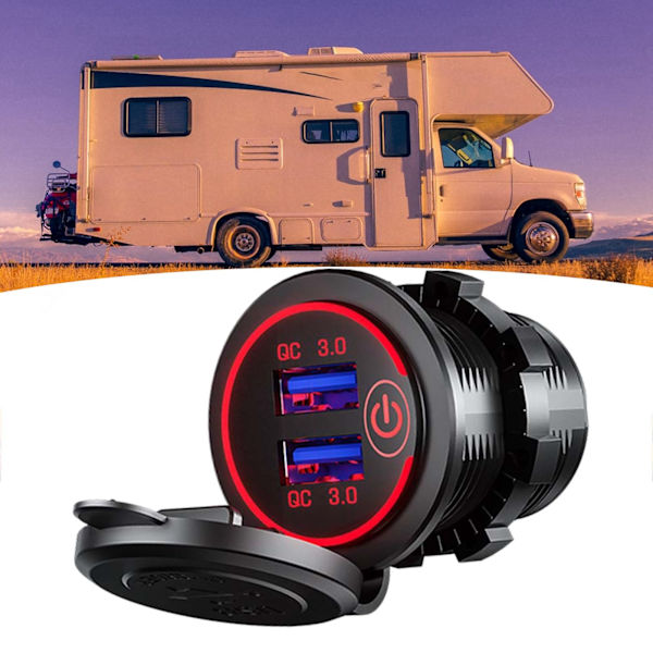 Billader USB Multi Port QC3.0 Hurtigopladning cigarettænder Adapter til RV Skibe Motorcykler Rødt lys