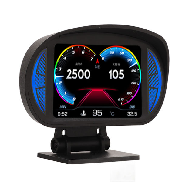 Bil HUD Display OBD2 GPS-läge med lutningsmätare Kompass Hastighet RPM-varningsfunktion Universal för bilar