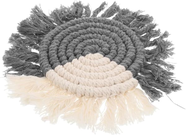 【BEMS】Handwoven Round Coasters Tassels Wooden Coasters Compatible with Drinks Kitchen Table Decor