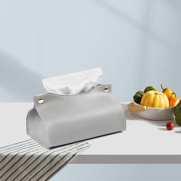 Nordisk stil læder tissueboks - Sammenfoldelig dispenser til hjemmet - Papirhåndklædeholder (grå)