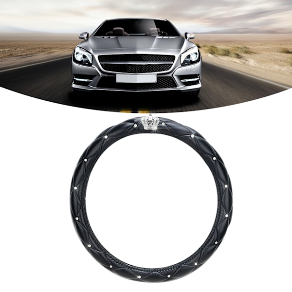 Rattstyrningsöverdrag för kvinnor, söt, universell, halkfri, PU-läder, med strass, svart