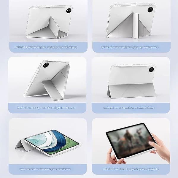 iPad Air 4/5/6/7/8 -suojakotelo – 11\" kynäpidikkeellä, läpinäkyvä tausta, iskunkestävä jalusta – Valitse väri blue