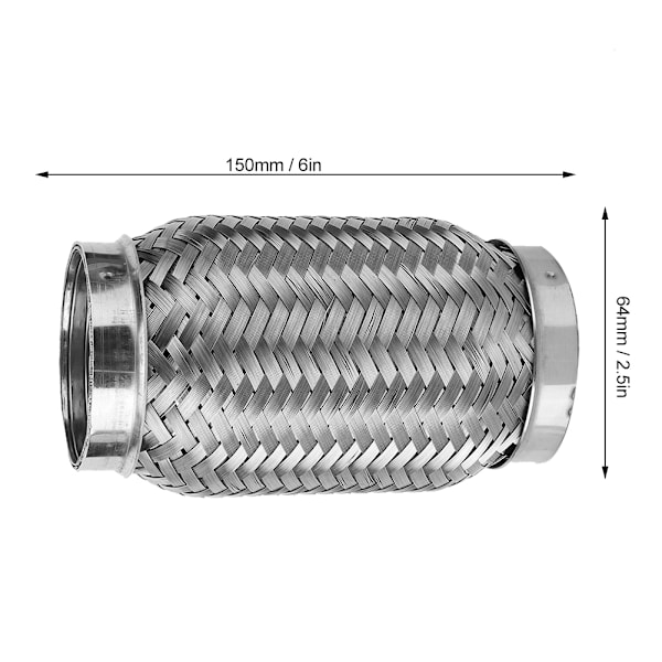 Ruostumattomasta teräksestä valmistettu joustava pakoputken liitäntäputki, aallotettu, sisäinen, 2,5 tuumaa x 6 tuumaa