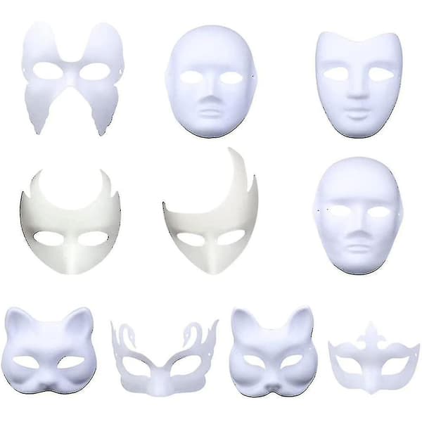 10 stykker Halloween-masker af plast til håndværk og maling - JA Style 3