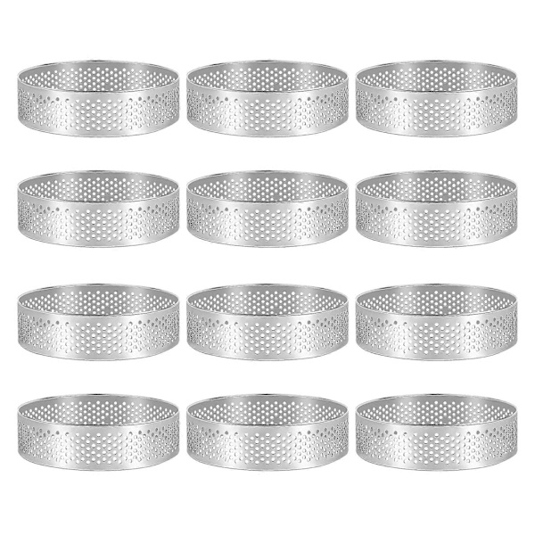 12-pakning paiformer i rustfritt stål 7,6 cm, perforert kake-mousse-ring, kakeform, rund kakebaking