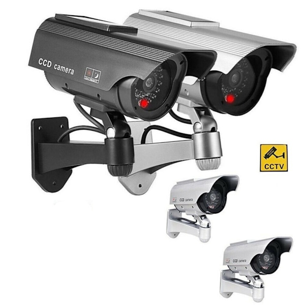 Solcellsdriven Simulerad Dummykamera Säkerhetskamera CCTV Utomhus Vattentät Emulativ IR LED-blixt Röd LED Dummykamera