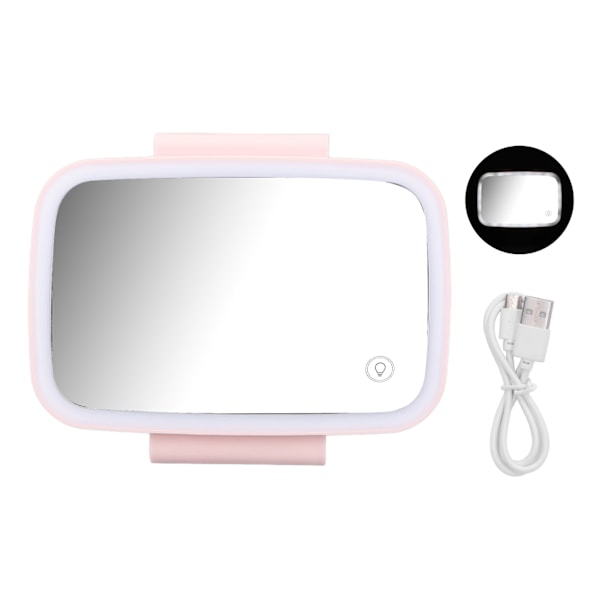 Bilsolskyddsspegel med LED-belysning, pekskärm, plug and play, med infällbart bakre klämma, rosa
