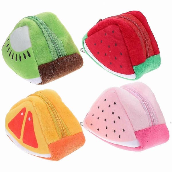 4-pack mini plysch triangulära plånböcker med fruktdesign, bärbara fickor 9.00X6.00X3.00CM