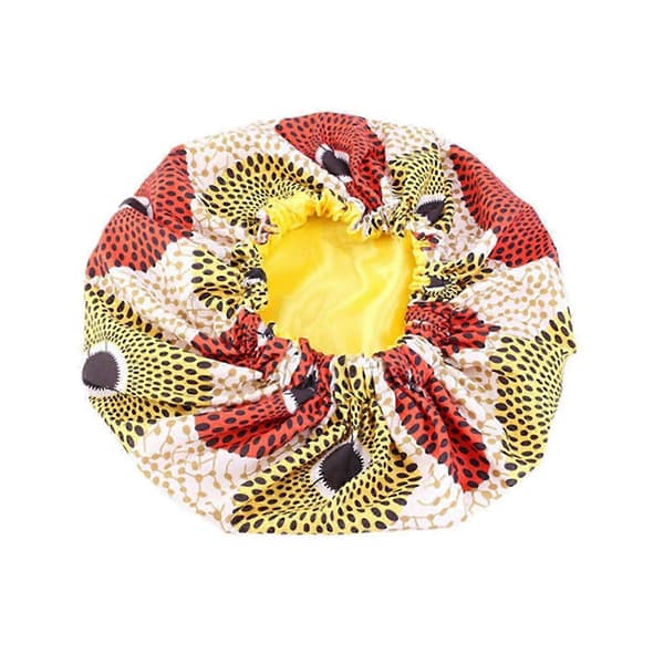 Mössa med blommönster i afrikansk stil i satinpolyester, bekväm hårvårdshatt Yellow