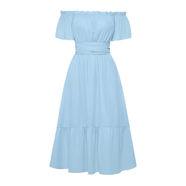 Dame Sommer Strandstil Lang Kjole Dame Grasiøs Fe Off-Shoulder Kjoler Kveldsfestkjole Ensfarget Hvit L White L