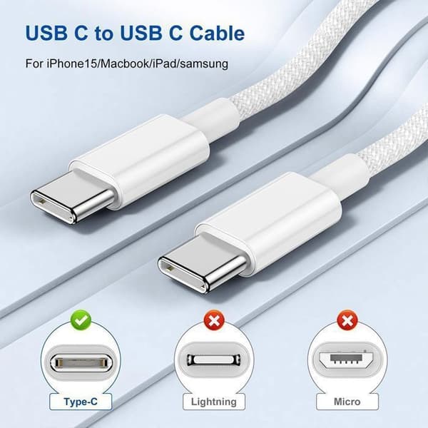 Hurtiglader 35W E.F.Connection USB-C Kabel 2M Kompatibel med iPhone 17, 17 Pro, Pro Max, 16, 15 Vit