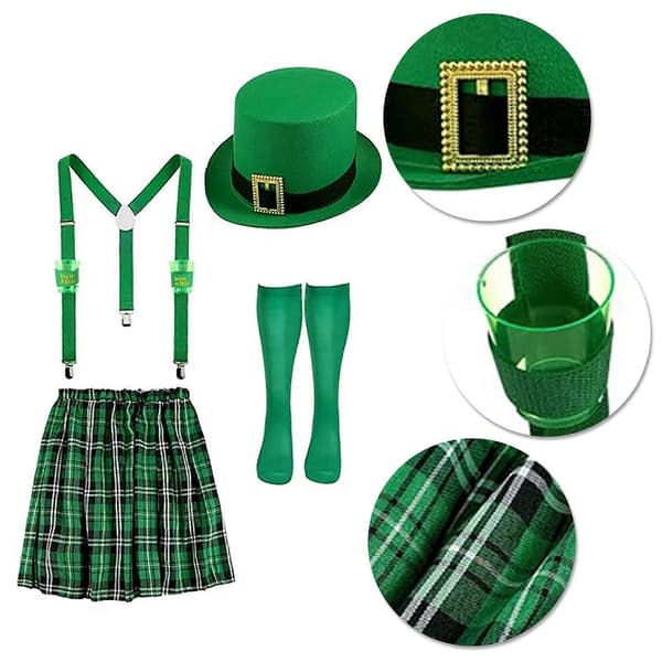 Leprechaunhatt Saint Patrick's Day-kostymtillbehörsset Gröna lårhöga strumpor Plädar Förkläde för Cosplay-fest[BEMS] Section 2