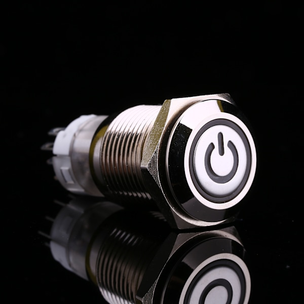 16mm 1NO 1NC Tilkobling Metall LED på/av Bryter Låsing Trykk Strømknapp 12V