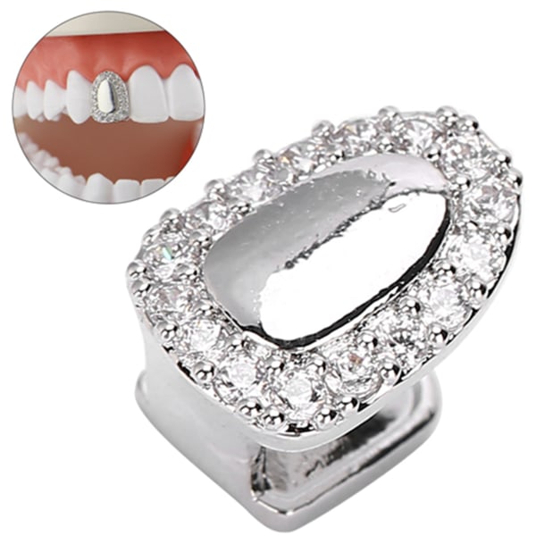TIMH Single Tooth Bling Teeth Accessory Decoration for Halloween Party Hip Hop Show Argent