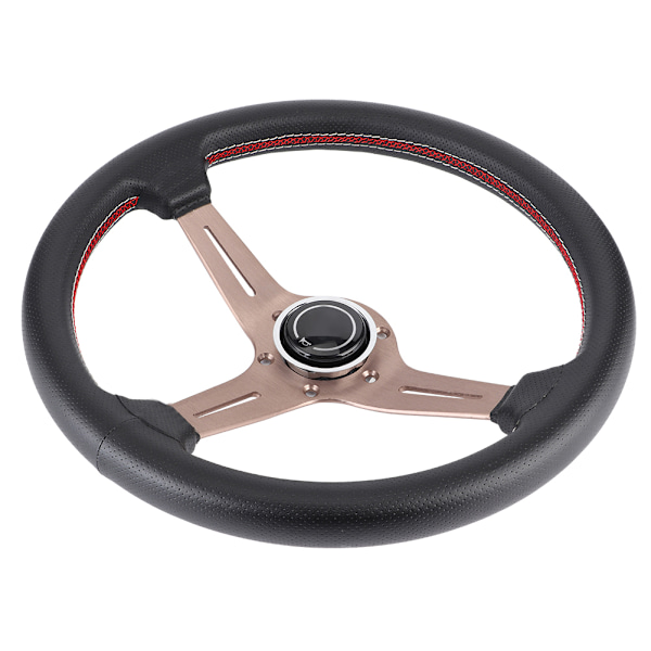 250mm/14in för NARDI-stil 6-bult Halvfat Svart Perforerat Läder Racingratt med Horn Modifierade Delar