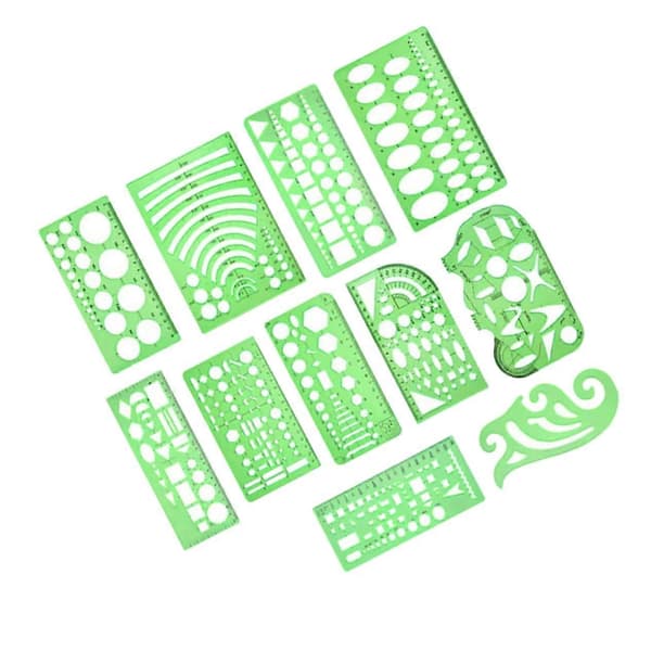 【BEMS】11-delad geometrisk ritmallssats, transparent plastlinjal
