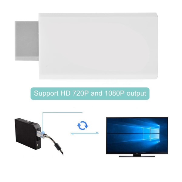 Wii 2 till HDMI-omvandlare 720p/1080P HD-utgång Bärbar Mini Video Audio Adapter//+