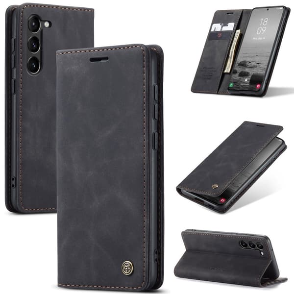 CASEME Kompatibel med Galaxy S24 Plus Flip Retro Læder Sort 91