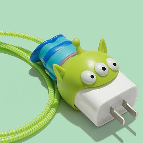 Mobilladdare Skydd Tecknad Plast Anti-Brytande Datakabel Skyddande Hylsa för IPhone 12 13 Grön