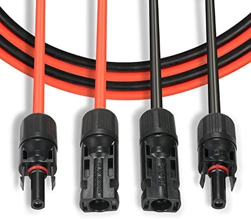 Solcellekabel forlengelse, rød/svart, 4 mm², med plugg, 2 x 1 m