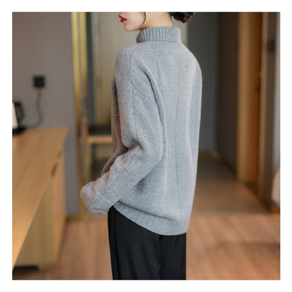 BE-Damesweater Merinouldstrikstrikketøj Turtleneck Langærmede Ensfarvede Pullovere Kvindetrøjer grey