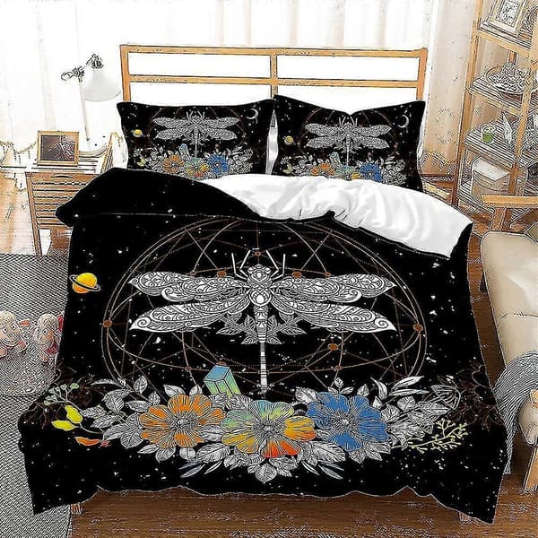 3D-tryckt trollslända 2/3 st sängkläder set påslakan örngott Halloween present UK SINGLE 135x200cm