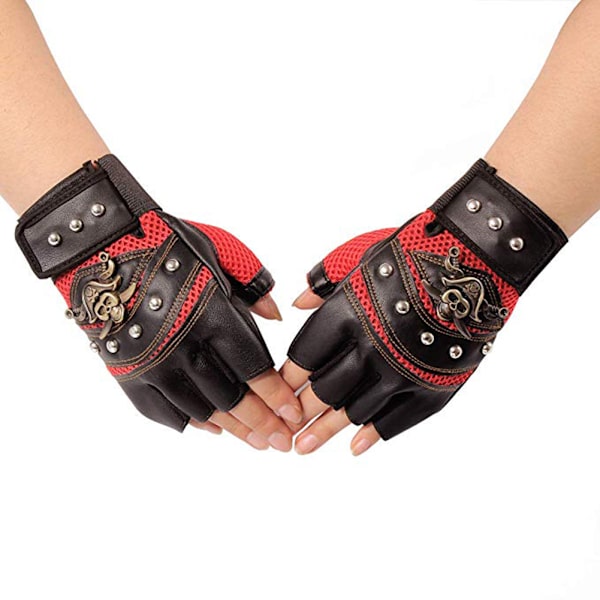 1 par konstlädernitar Piratskeletthandskar Punk Half Finger Handskar Herrhandskar för motorcykelåkning utomhussporter