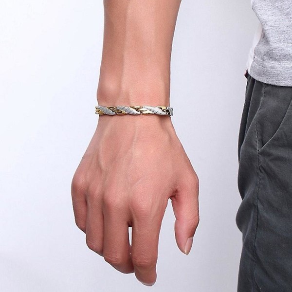 Magnetisk terapi armbånd Elegant stål armbånd smykker Terapeutisk sliv og forgyldt (sølv)